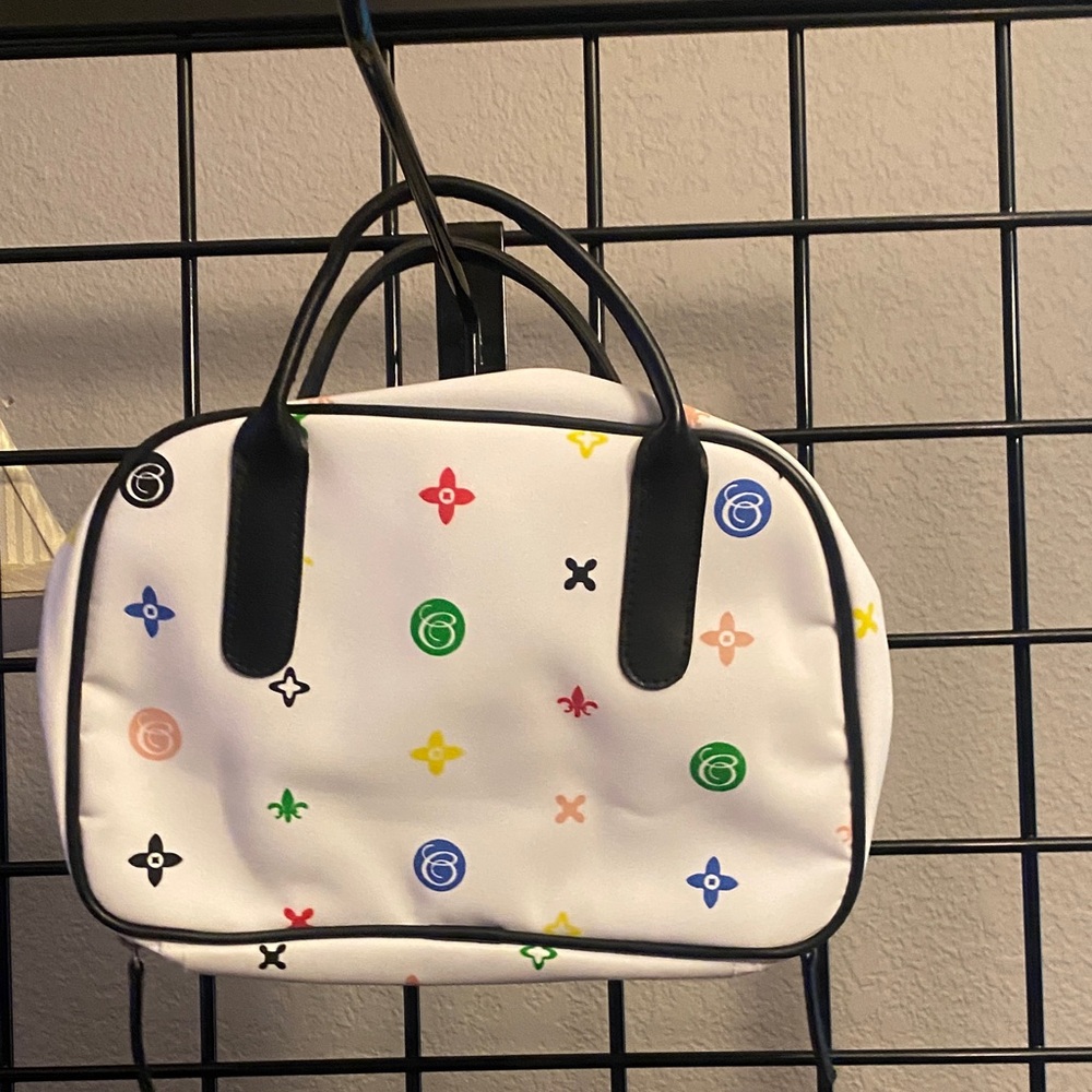 Beauticontrol White Satchel with Multicolor Accents